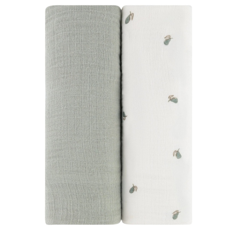 2 Pack Cotton Muslin Swaddle Blanket – Sage Pear & Solid Sage