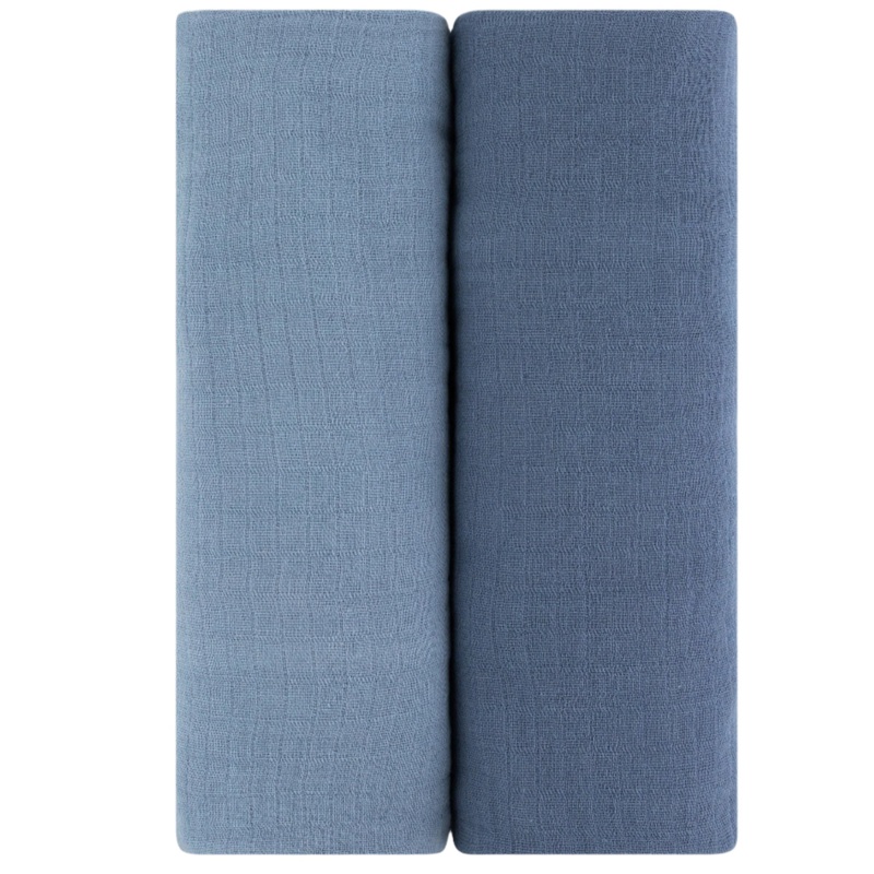 2 Pack Cotton Muslin Swaddle Blanket – Sapphire Blue & Indigo