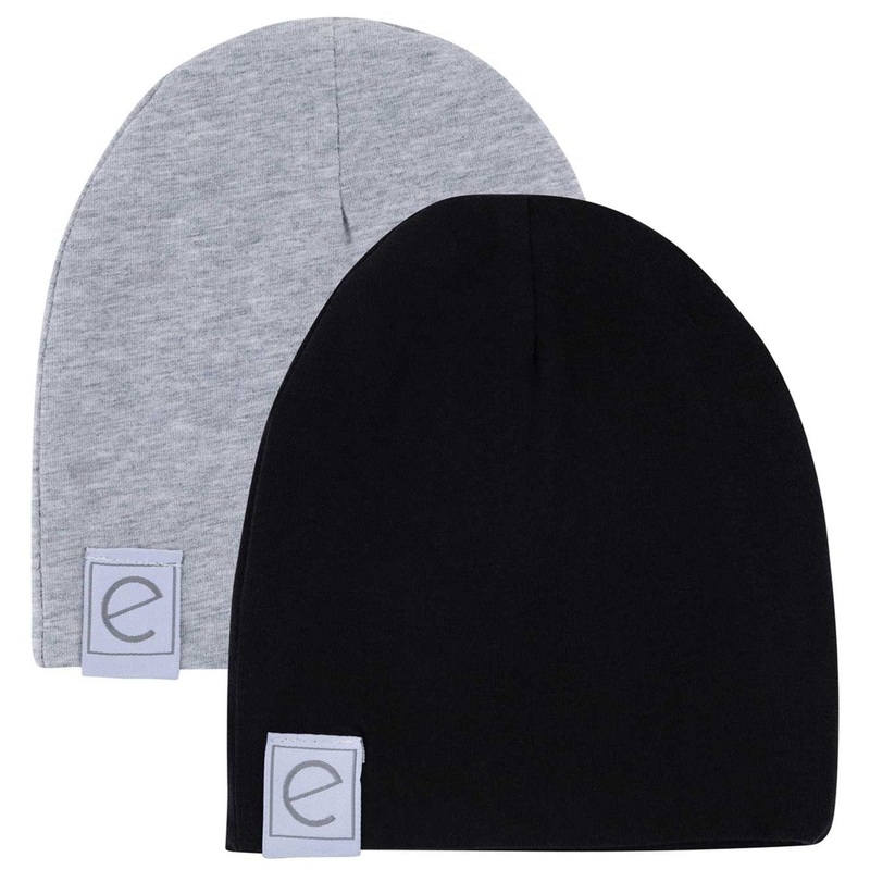 2 Pack Jersey Cotton Beanie Hat Set – Heather Grey & Black