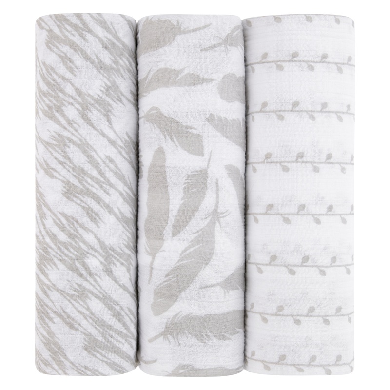 3 Pack Cotton Muslin Swaddle Blanket – Classic Grey