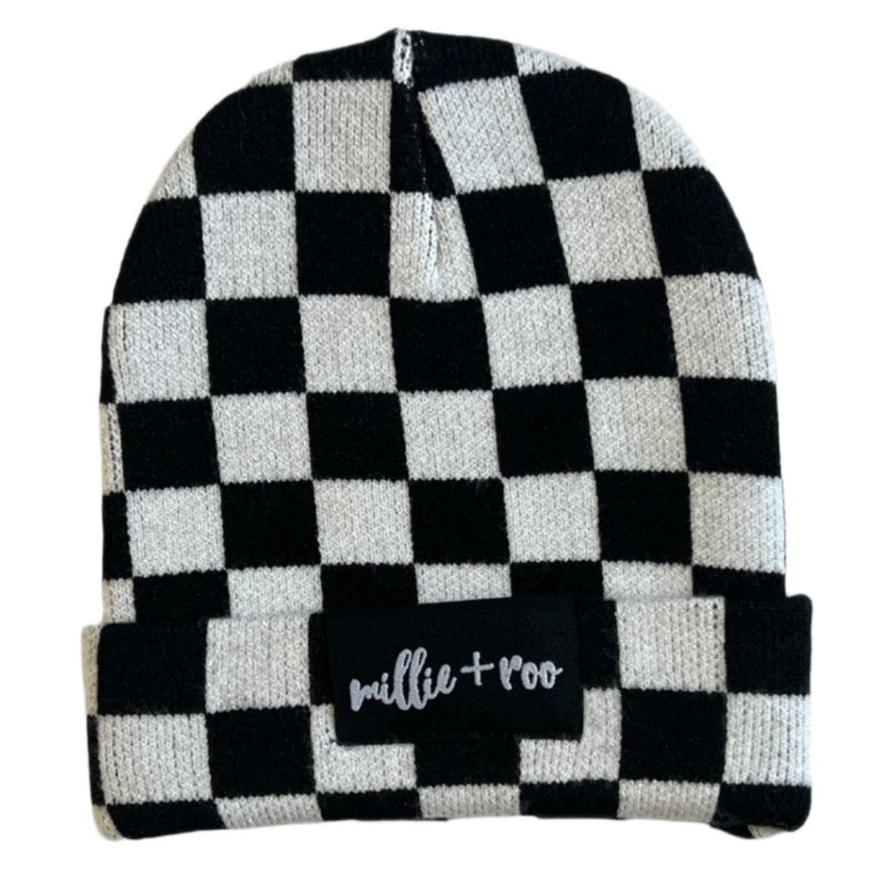 BAMBOO CUFF BEANIE- B+W Check
