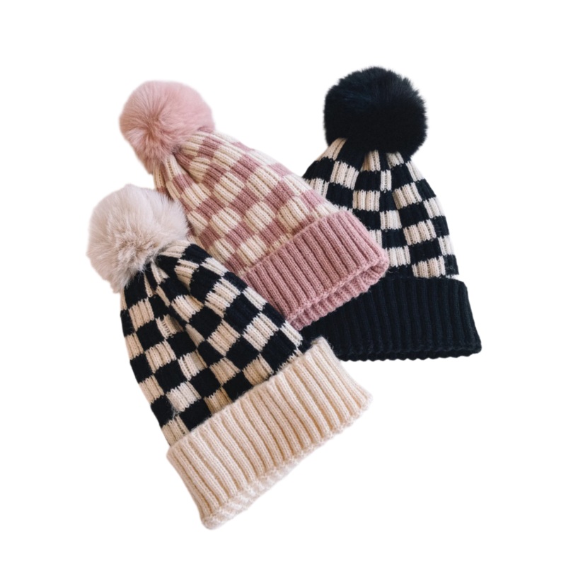Checkered Pom Beanie