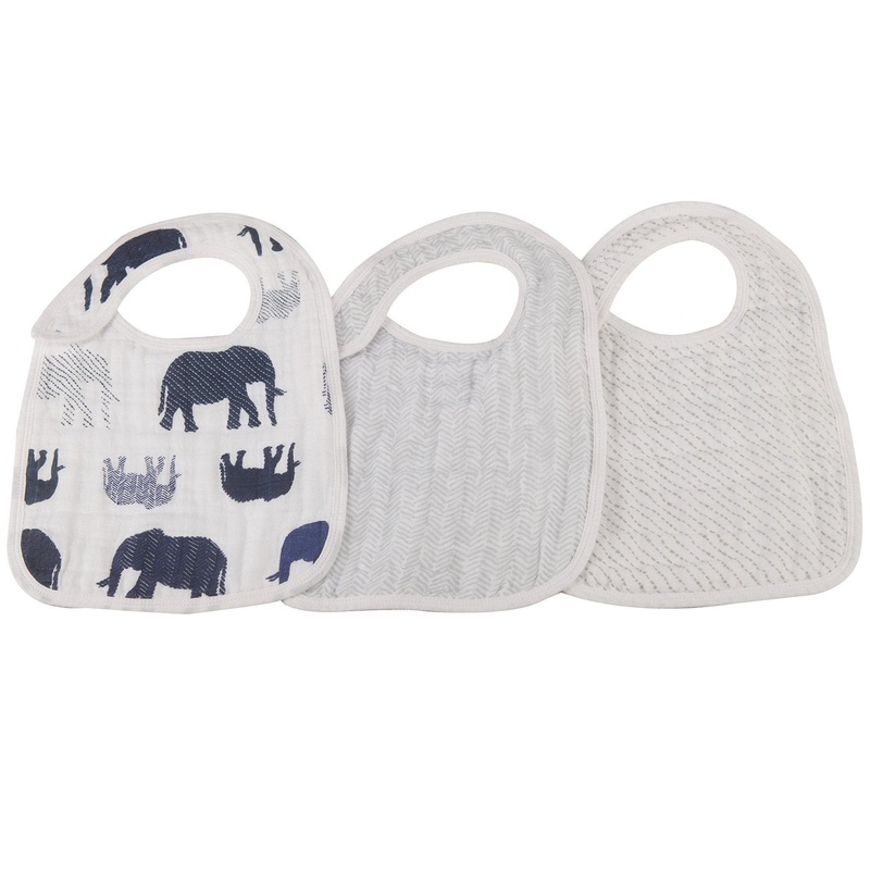 In the Wild Elephant Cotton Muslin Snap Bibs 3PK