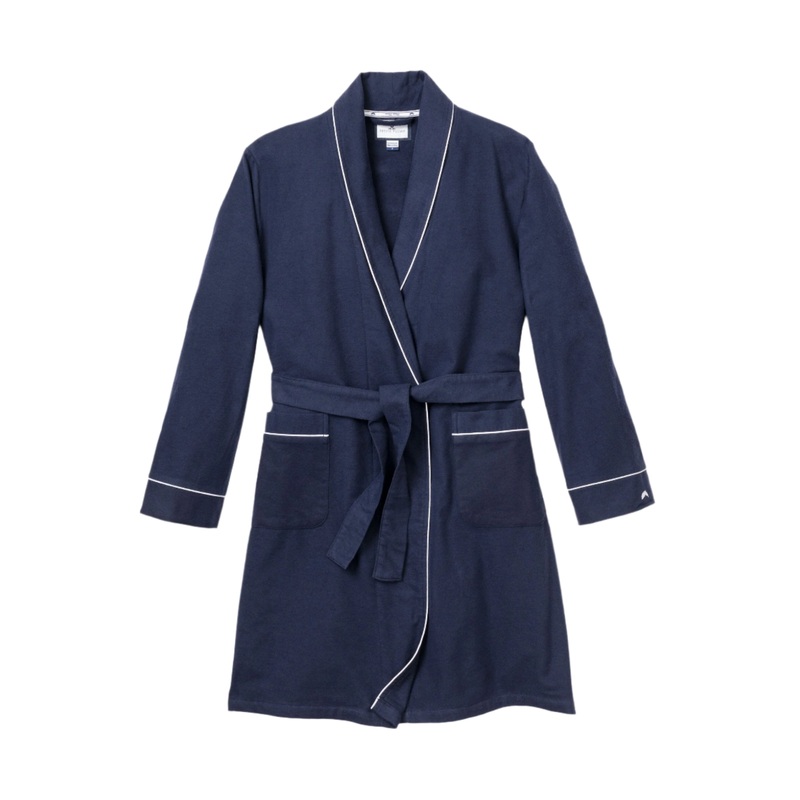 Kid’s Flannel Robe in Navy with White Piping