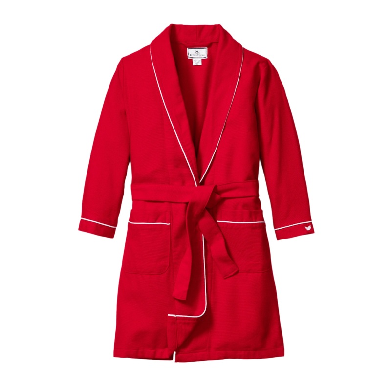 Kid’s Flannel Robe in Red with White Piping
