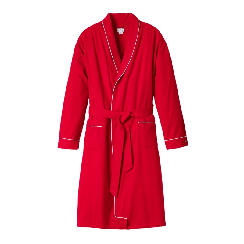 Men’s Flannel Robe in Red with White Piping