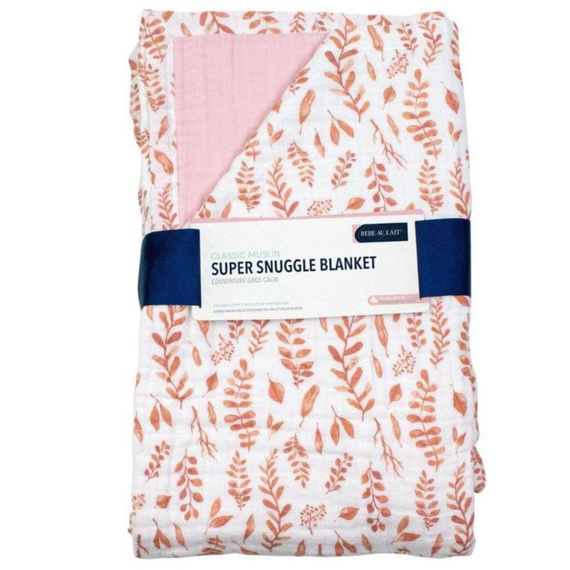 Pink Leaves + Cotton Candy Classic Muslin Super Snuggle Blanket