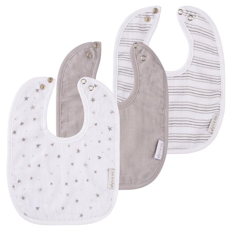 3 Pack Muslin Terry Bibs – Grey Stars