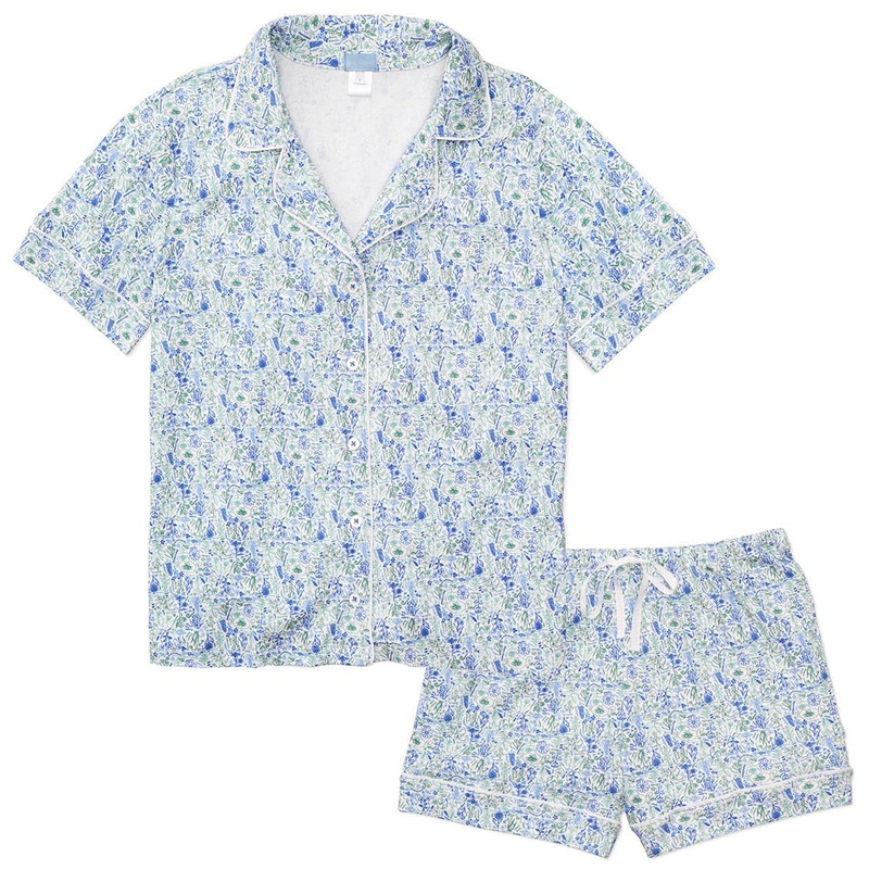 Birth Flowers Womens Button Polo Short Pajama Set