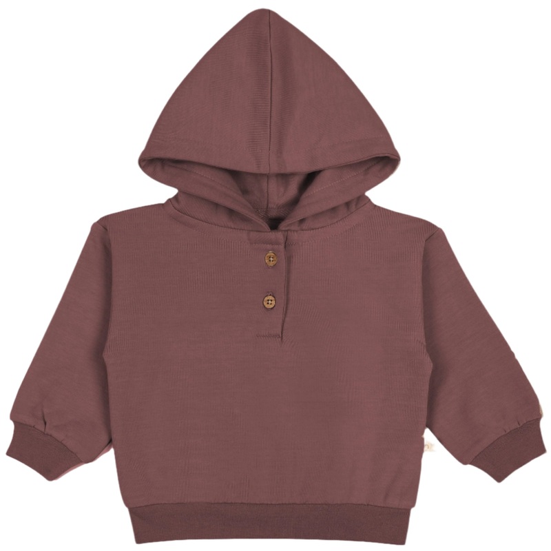 Organic Fleece Henley Hoodie – Plum