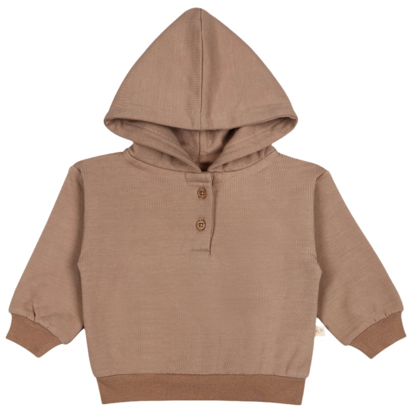 Organic Fleece Henley Hoodie – Taupe