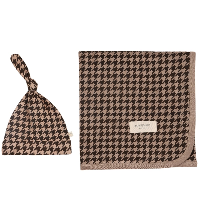 Organic Swaddle Blanket & Hat – Houndstooth