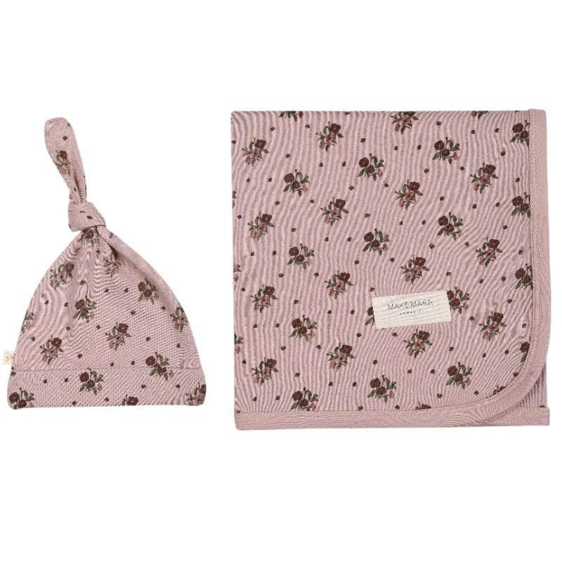 Organic Swaddle Blanket & Hat – Rose Ditsy