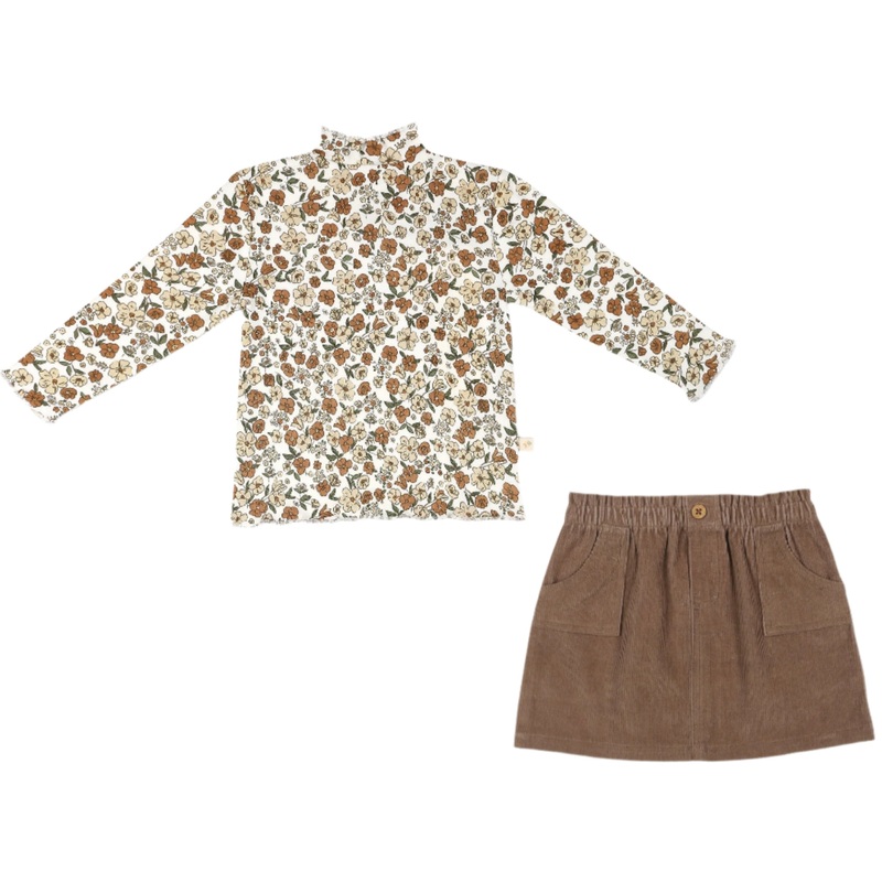Organic Tee and Corduroy Skirt Set – Espresso