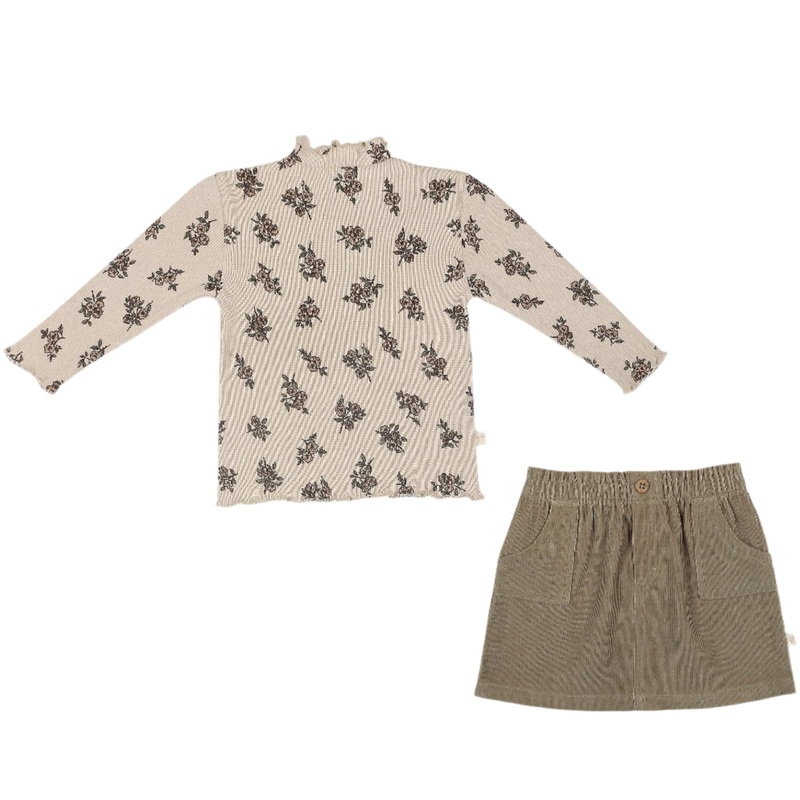 Organic Tee and Corduroy Skirt Set – Olive