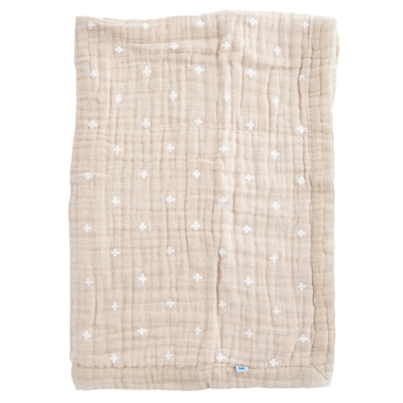 Cotton Muslin Baby Quilt – Taupe Cross