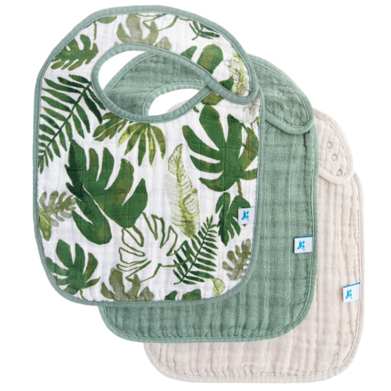 Cotton Muslin Classic Bib 3 Pack – Tropical Leaf