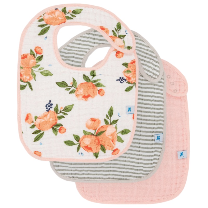 Cotton Muslin Classic Bib 3 Pack – Watercolor Roses