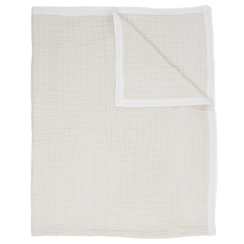 Cotton Muslin Quilted Throw – Tan Gingham