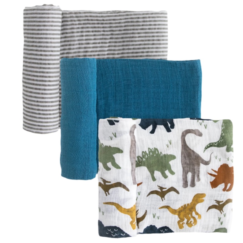 Cotton Muslin Swaddle Blanket 3 Pack – Dino Friends 2