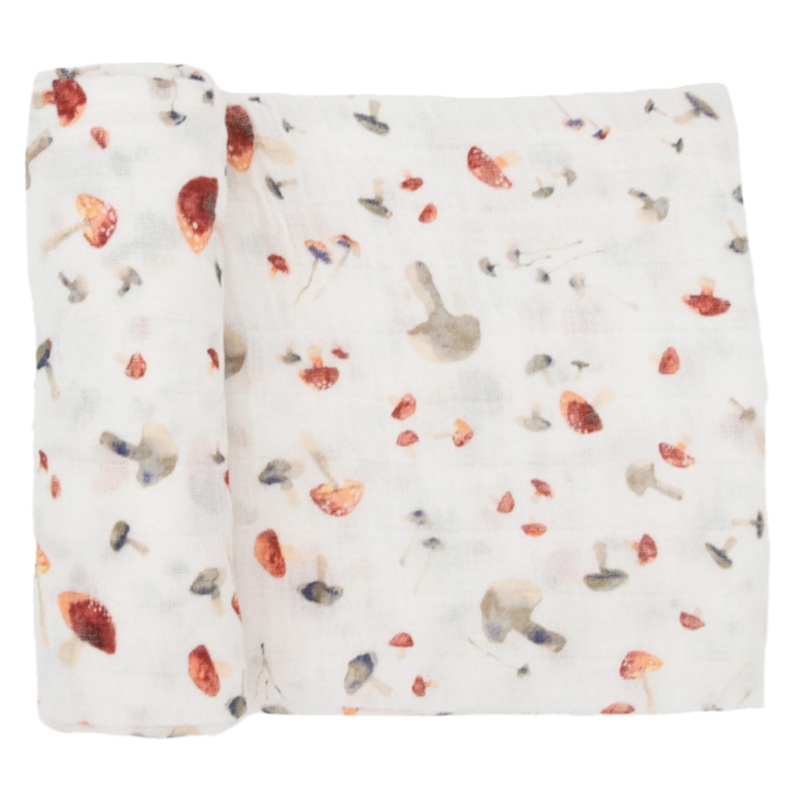 Cotton Muslin Swaddle Blanket – Mushrooms