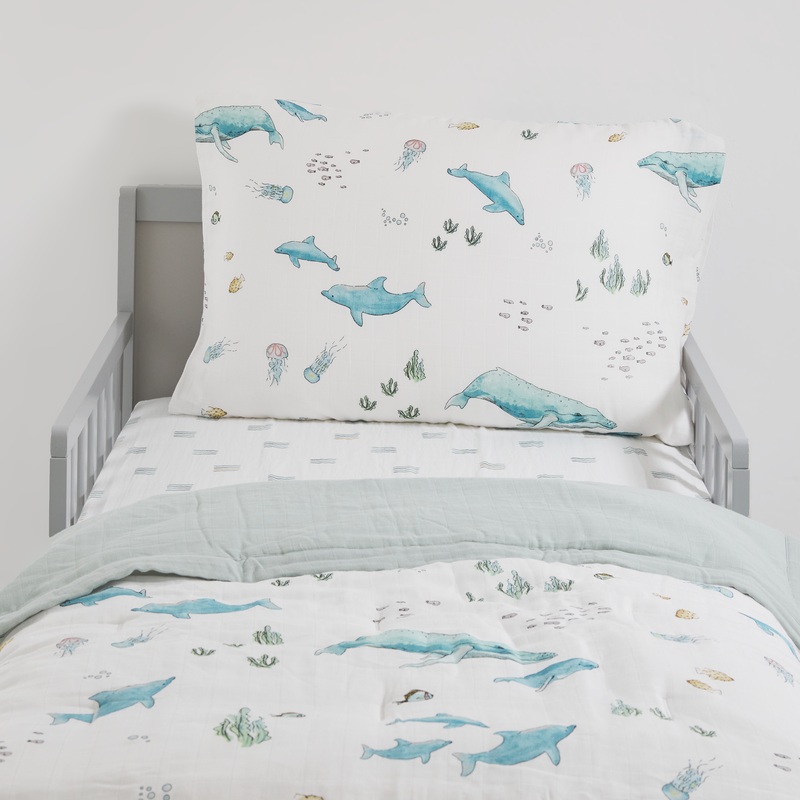 Cotton Muslin Toddler Bedding 3 Piece Set – Whales