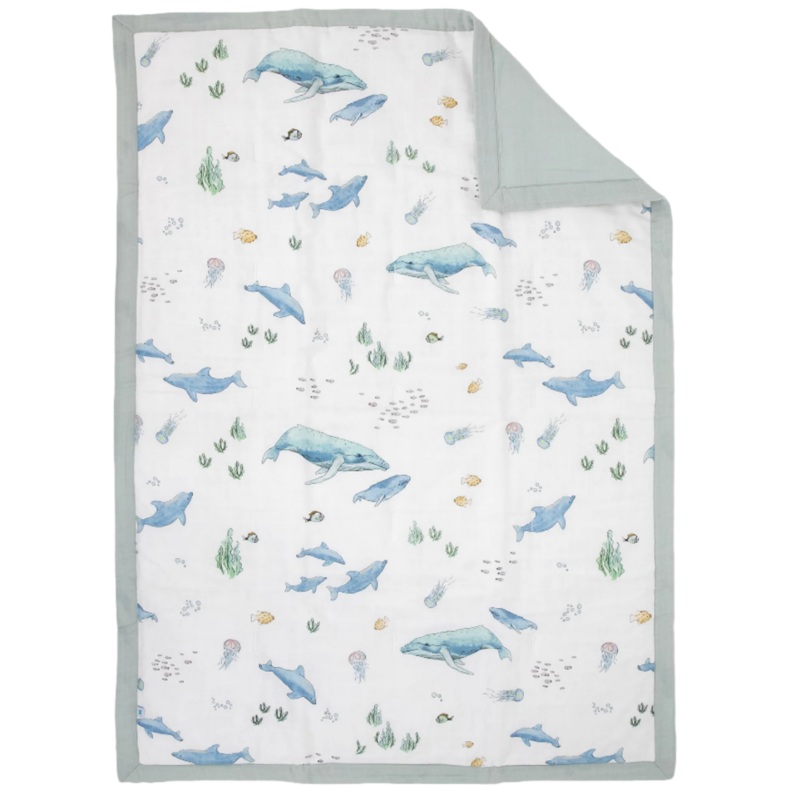 Cotton Muslin Toddler Comforter – Whales
