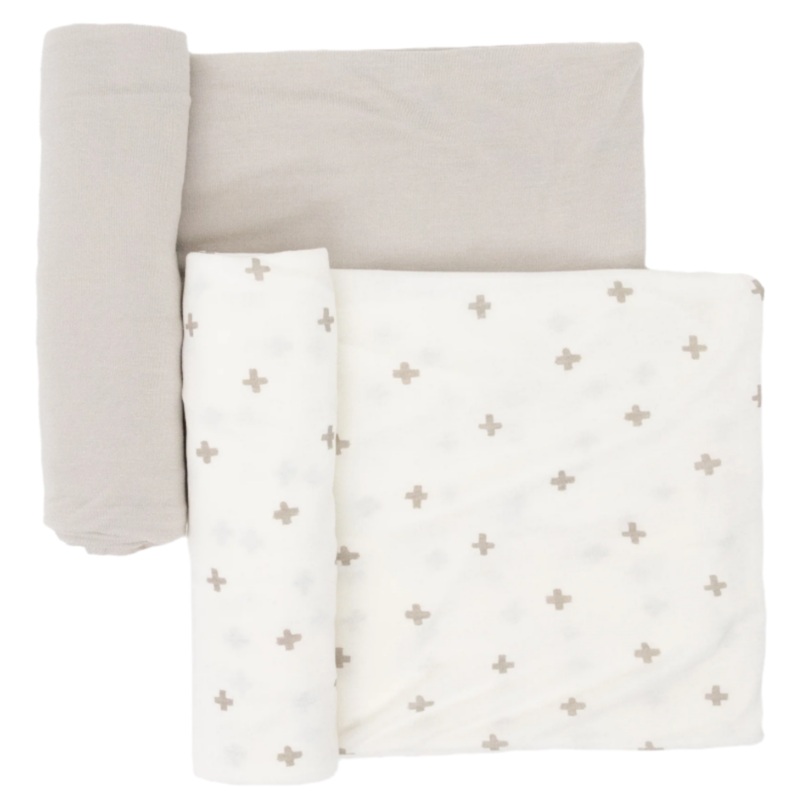 Stretch Knit Swaddle Blanket 2 Pack – Grey Cross