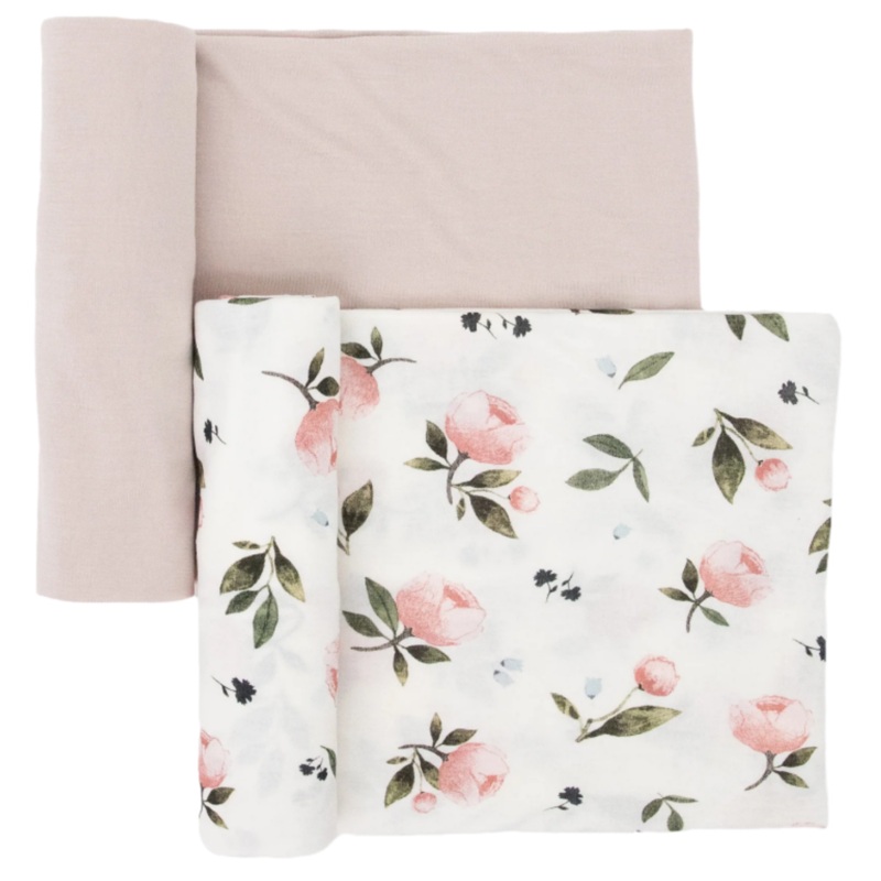 Stretch Knit Swaddle Blanket 2 Pack – Watercolor Rose