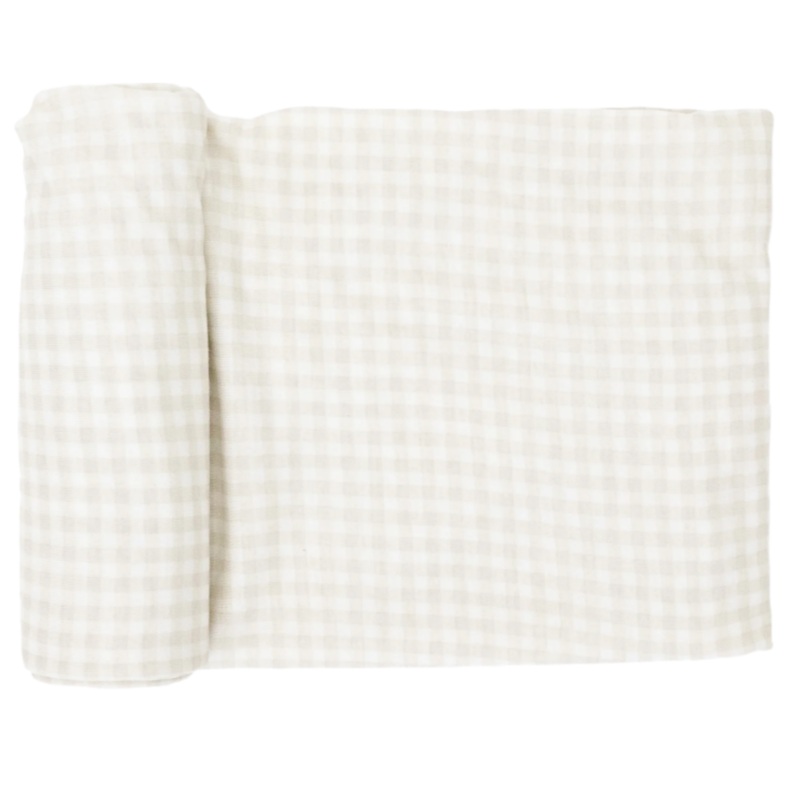 Stretch Knit Swaddle Blanket – Tan Gingham