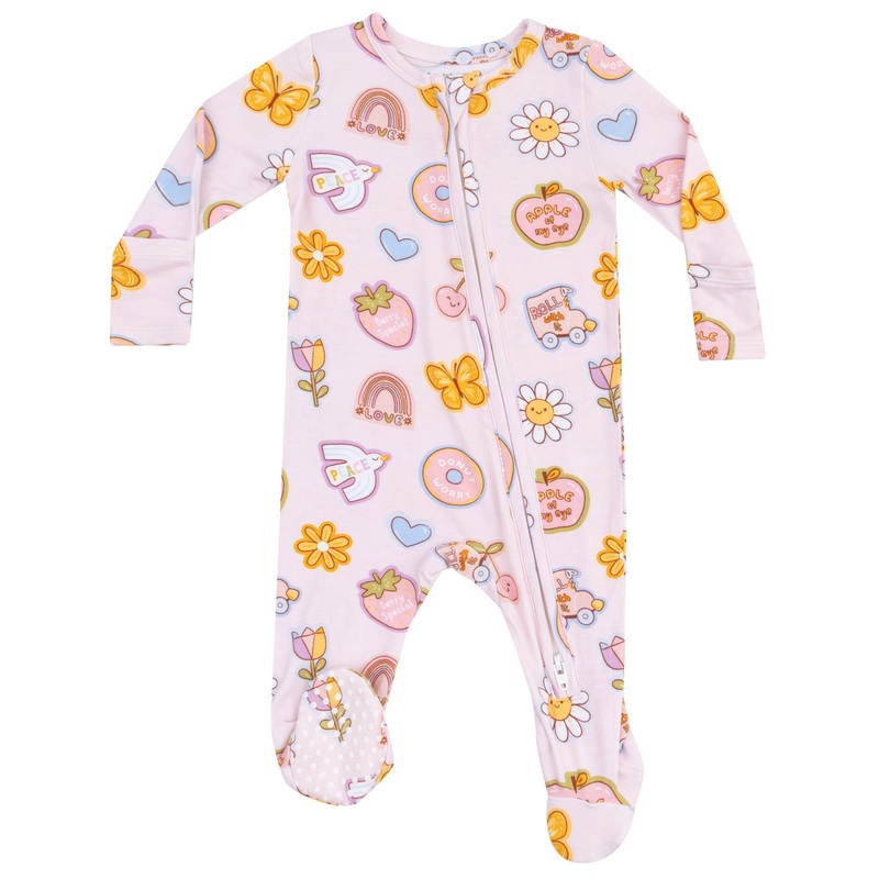 2 Way Zipper Footie – Groovy Vibes Stickers Pink