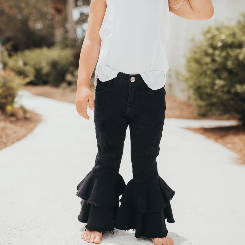 Black Denim Double Ruffle Pant