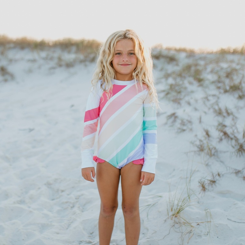 Lainey Zip Rash Pastel Stripe Swimsuit