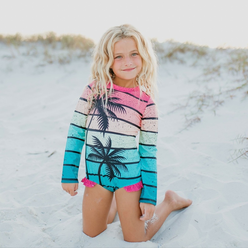 Lainey Zip Rash Tropical Tree Swimsuit