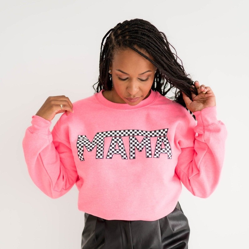 Mama Checkered Sweatshirt – Neon Pink