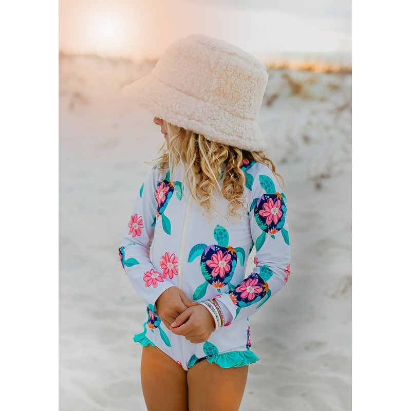 Mia White Turtle Zip Rash Guard Swimsuit