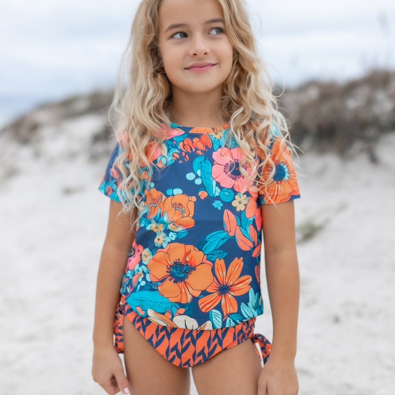 Olivia Navy Orange Rash Guard Swimsuit