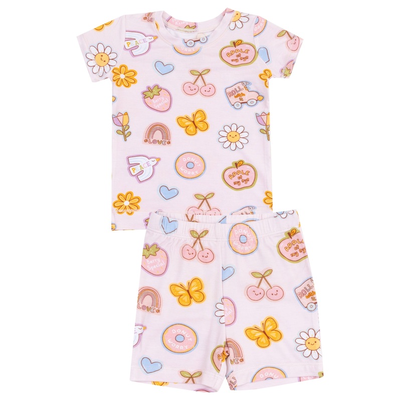 Loungewear Short Set – Groovy Vibes Stickers Pink
