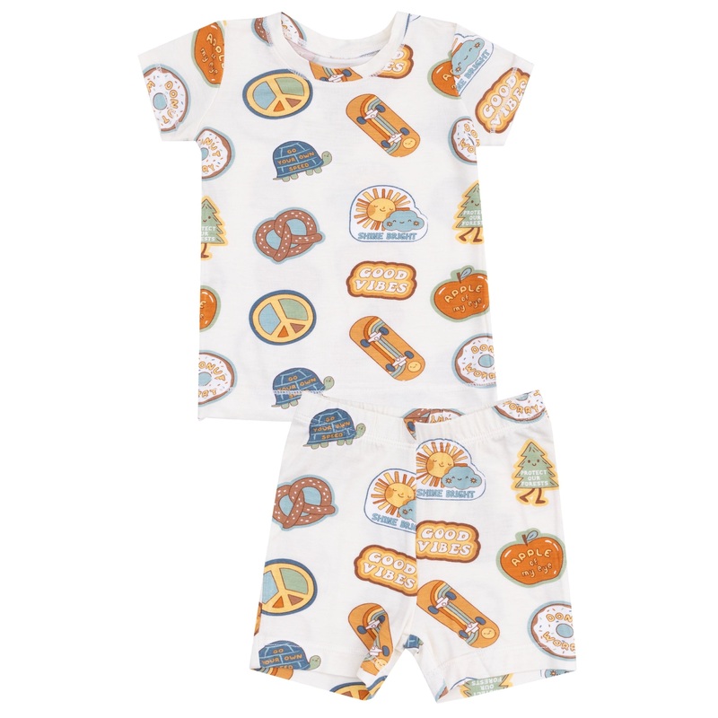 Loungewear Short Set – Groovy Vibes Stickers  Tan