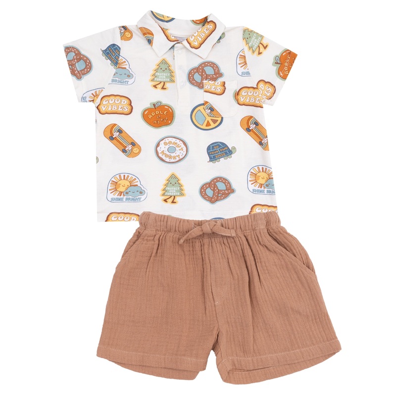 Polo Shirt and Muslin Short – Groovy Vibes Stickers  Tan
