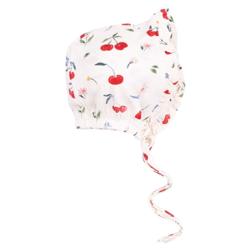 Ruffle Bonnet – Watercolor Cherries