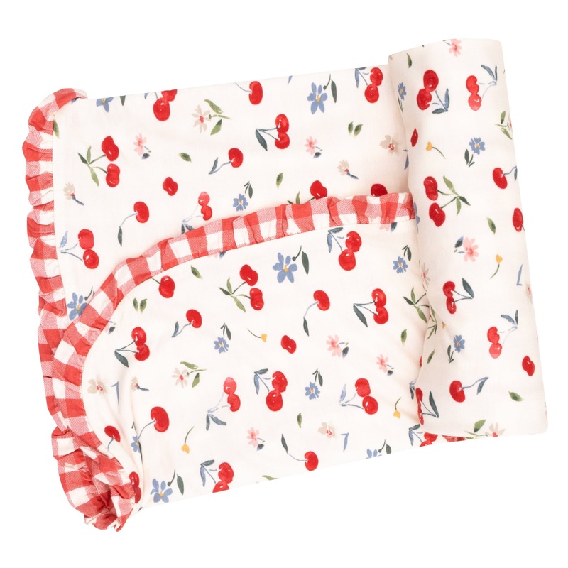 Ruffle Receiving Blanket – Watercolor Cherries