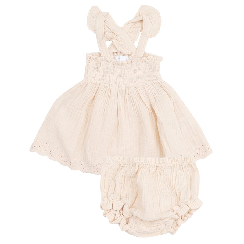 Ruffle Strap Smocked Top and Diaper Cover – Muslin White Swan