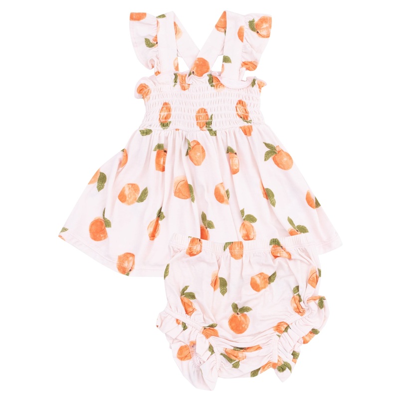 Ruffle Strap Smocked Top and Diaper Cover – Watercolor Peaches
