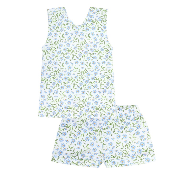 Blue Vines Print Summer Short Set