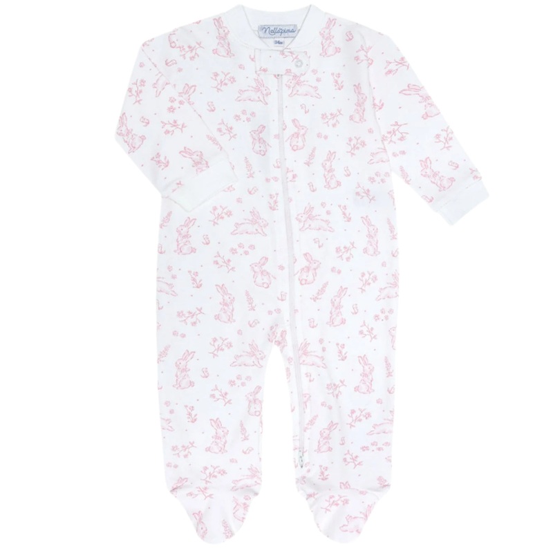 Pink Bunny Toile Zipper Footie