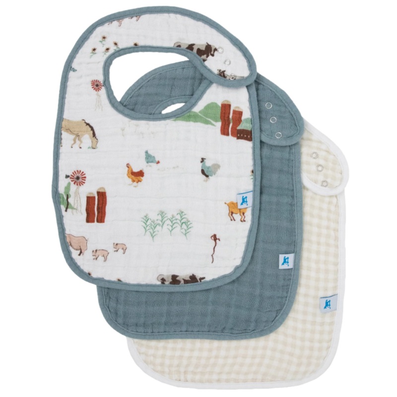 Cotton Muslin Classic Bib 3 Pack – Farmyard