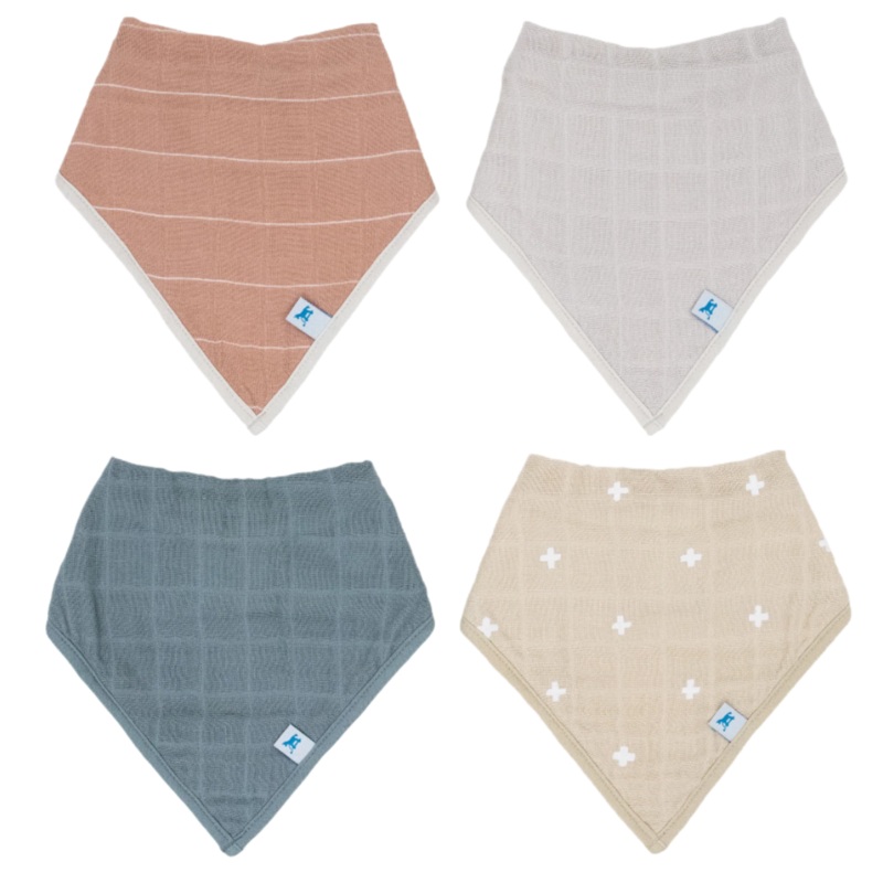 Cotton Muslin + Fleece Bandana Bib 4 Pack – Mauve Stripe