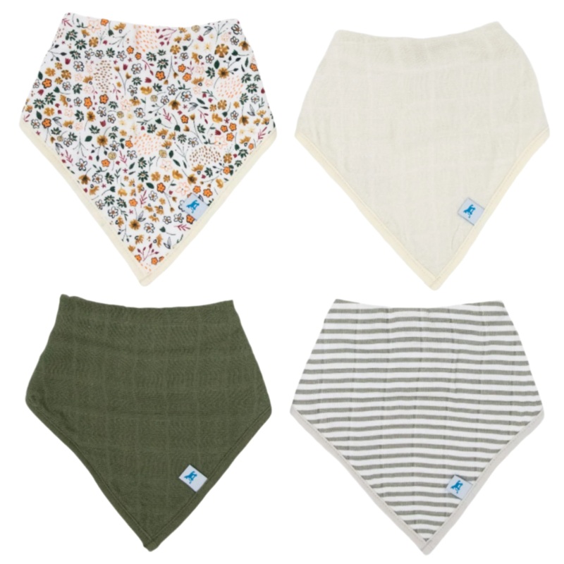Cotton Muslin + Fleece Bandana Bib 4 Pack – Pressed Petals