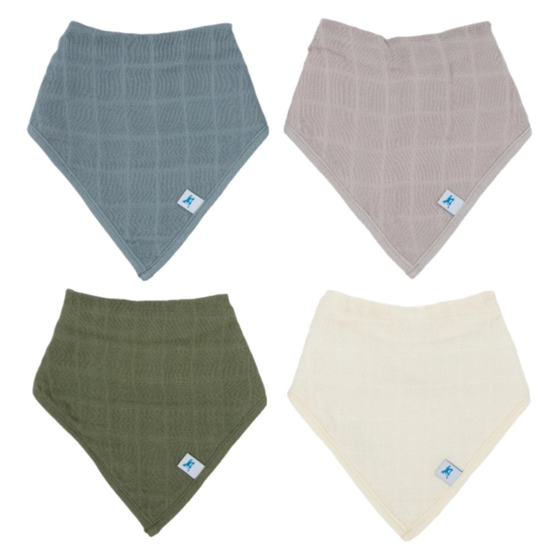 Cotton Muslin + Fleece Bandana Bib 4 Pack – Sea